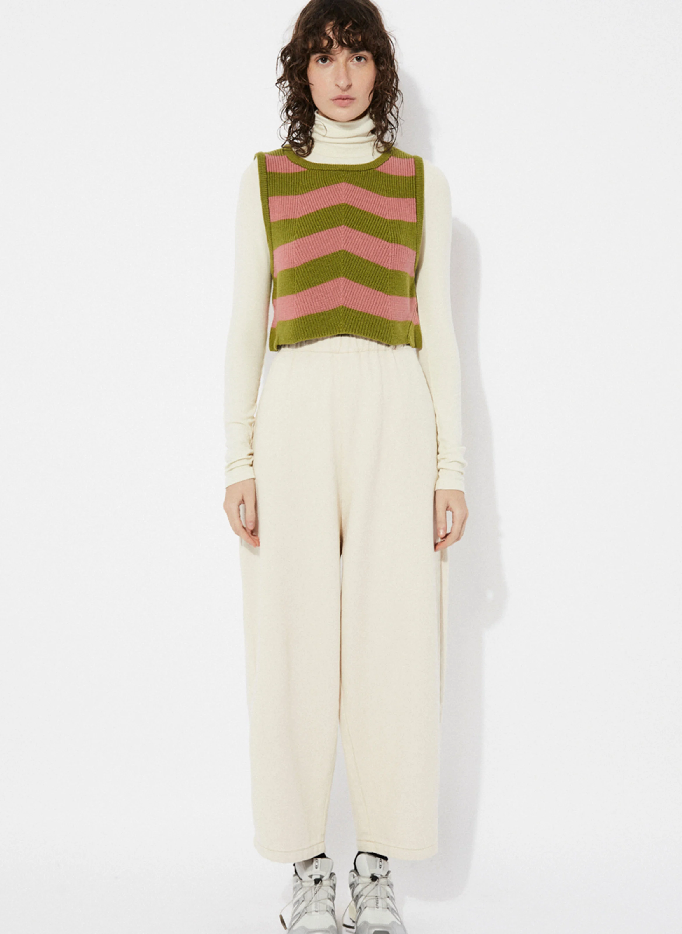 ANNIE - Pull sans manches rayé en laine| Vert
