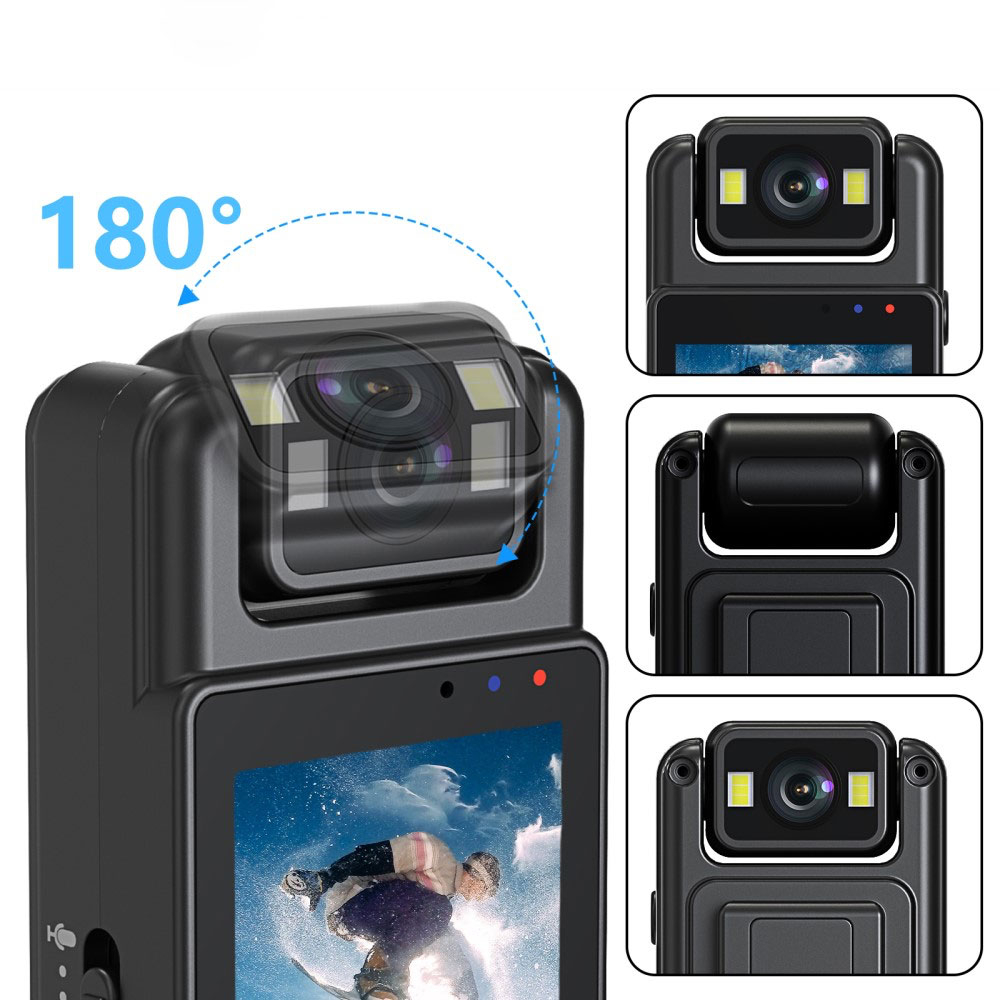 Mini FullHD 1080p WiFi Kamera Bodycam mit TFT Display / Sprachaufzeichnung / Nachtsicht / MicroSD Slot / 180° Rotation und Clip-Halter - Schwarz