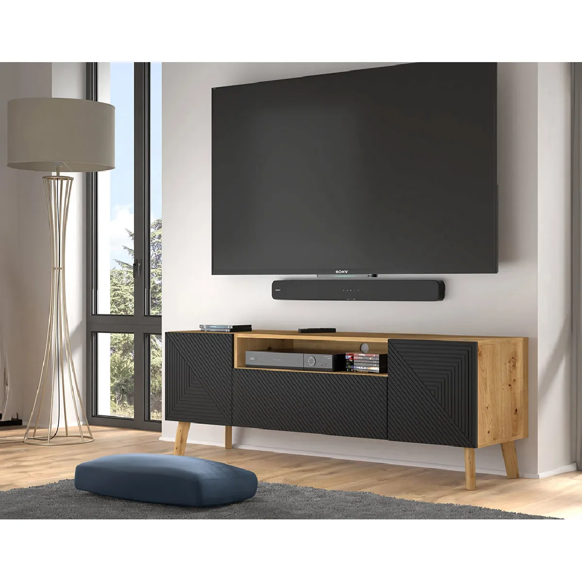 BestMobilier Velato Meuble TV 160 cm Bois Noir