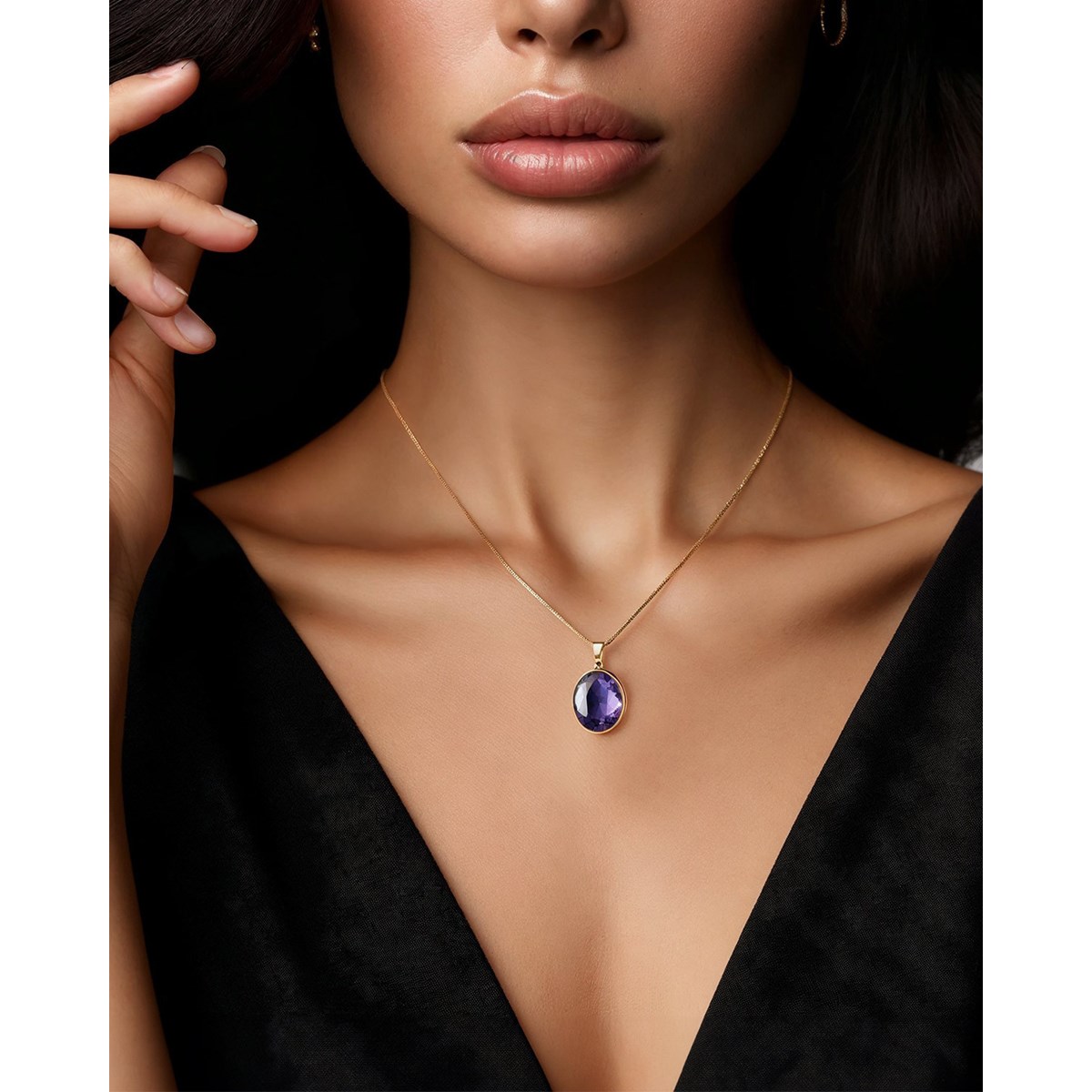 Pendentif Améthyste Ovale 25x20 mm Serti en Argent 925 Doré à l'Or Fin 18 Carats - Bijou Élégant | Aden Boutique