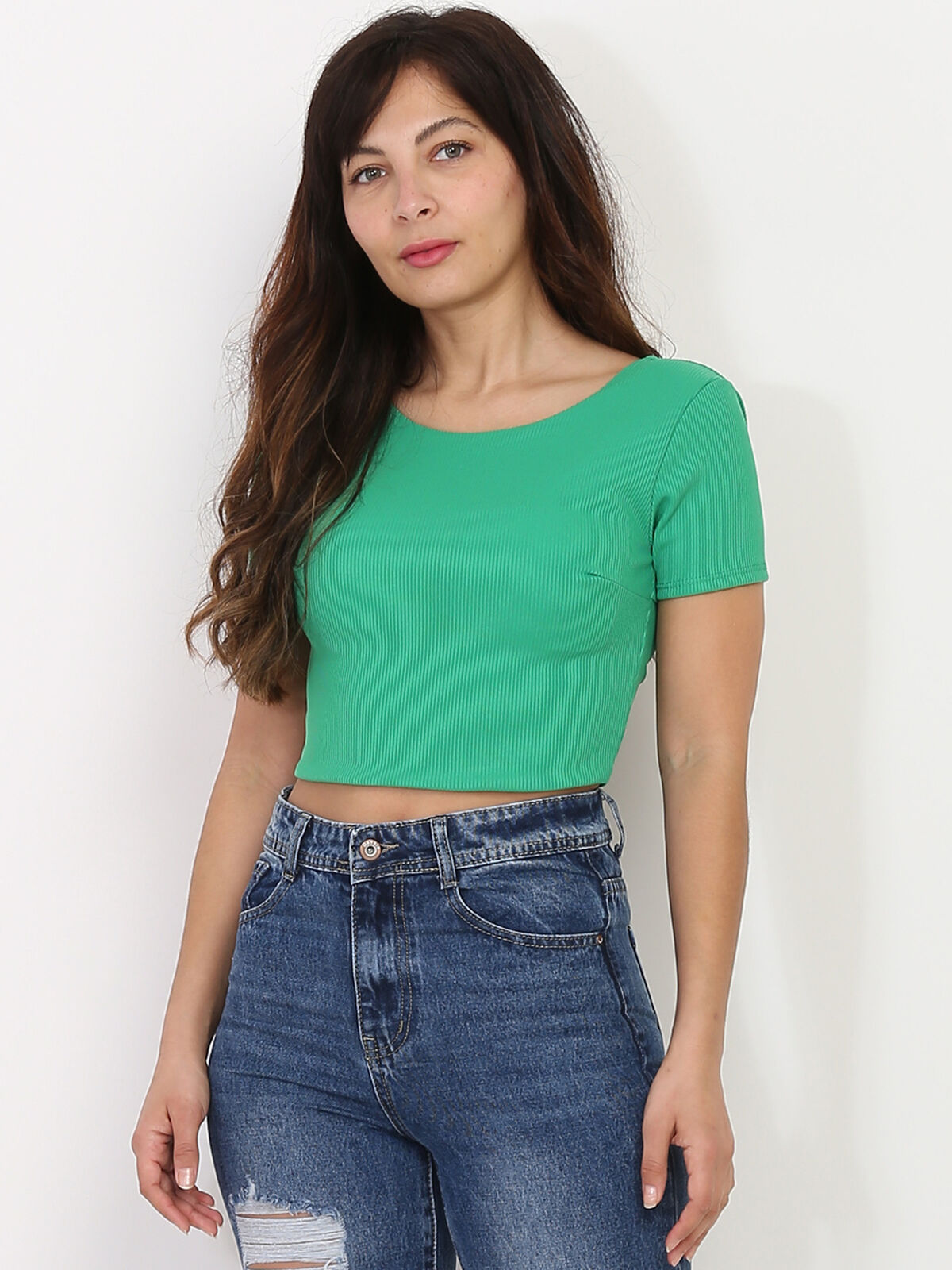 Crop top dos nu à lanières croisées- Vert