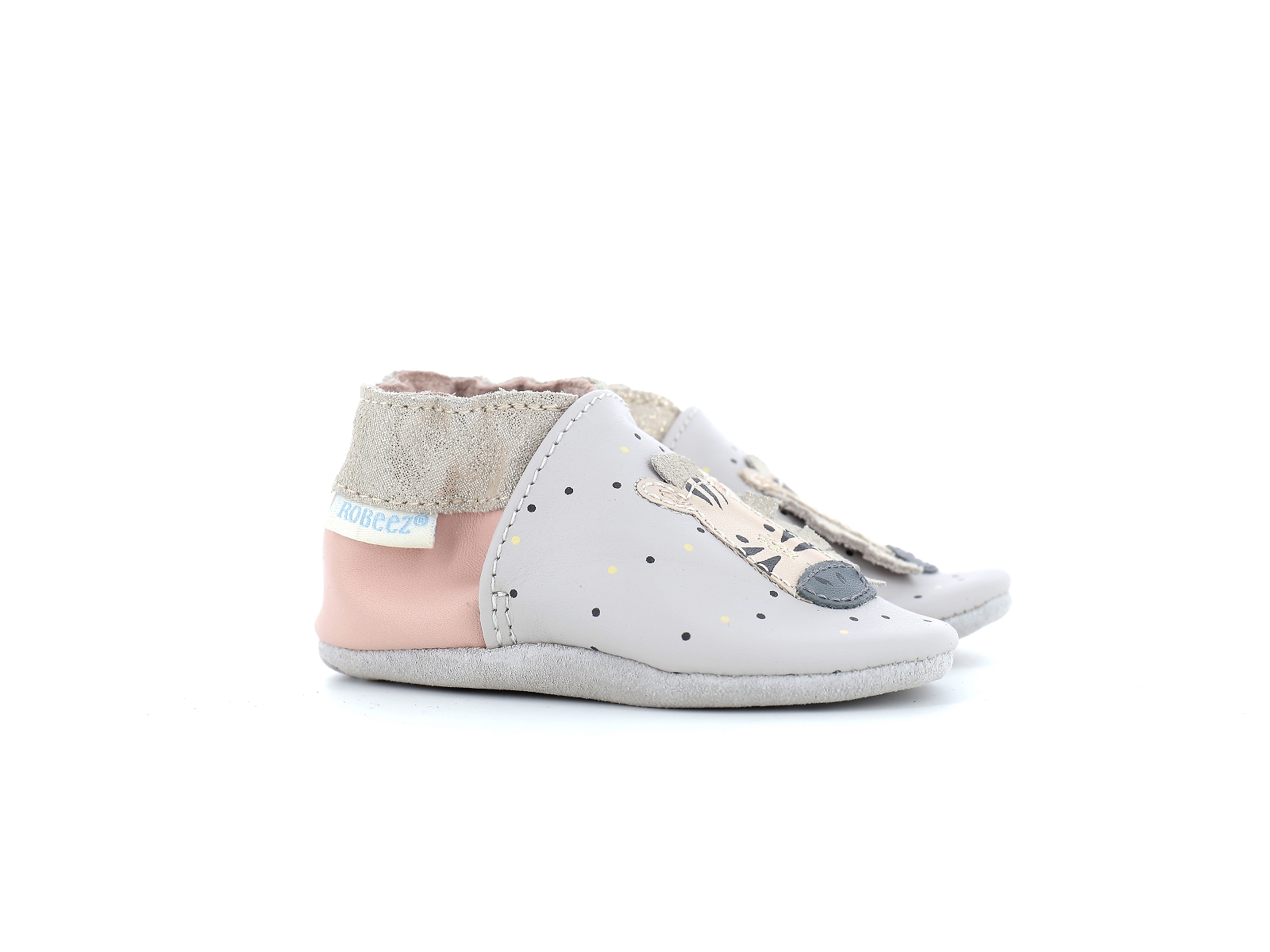 Robeez-CUTE ZEBRA Cuir Gris-Rose