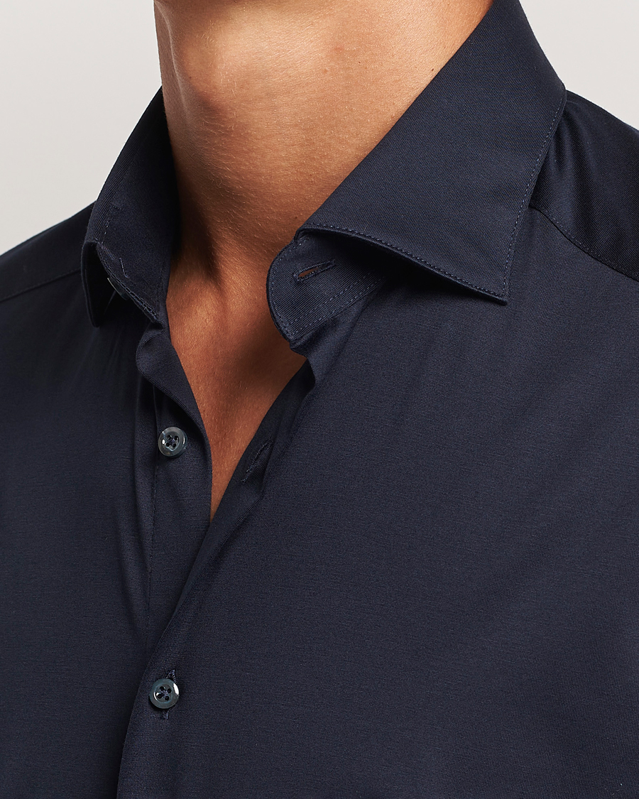 Stenströms Slimline Stretch Jersey Shirt Navy