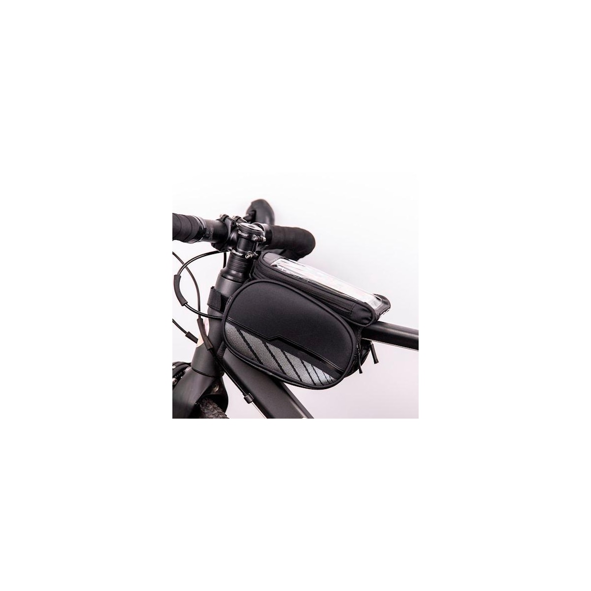 Waterproof bicycle frame bag with a removable phone case, Black