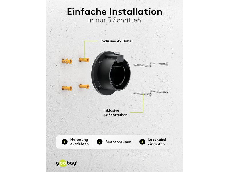 Goobay Wandhalterung für Ladekabel Typ-2 Kabel-Wandhalterung für Typ-2 Elektrofahrzeug-Ladekabel