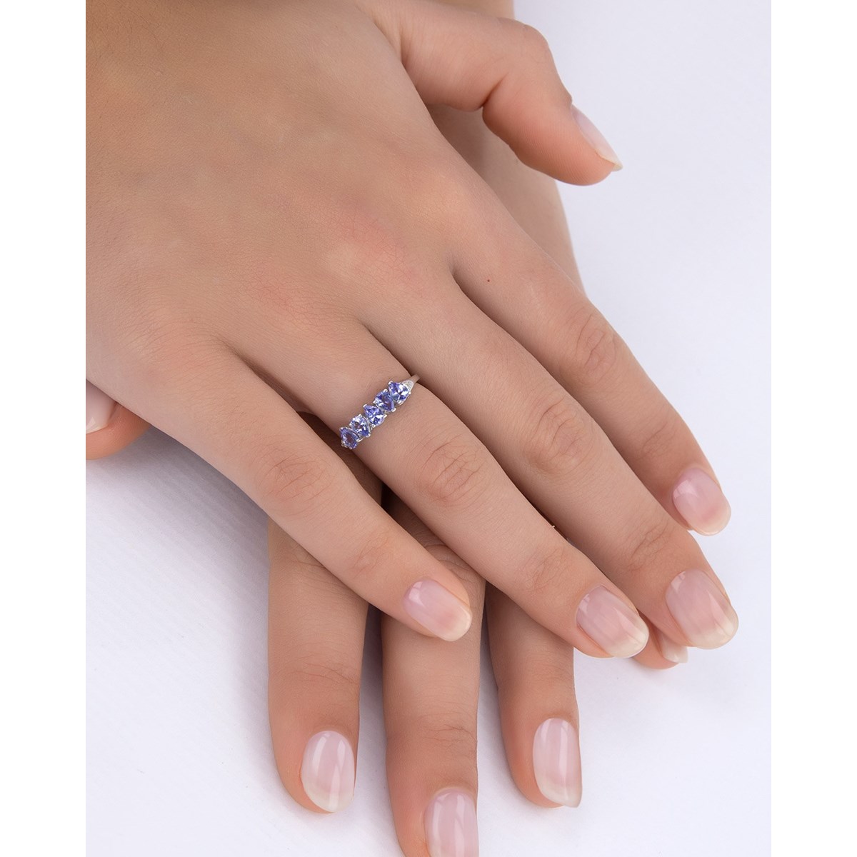 Bague ADEN Or 585 Blanc Tanzanite et diamants 1.74grs