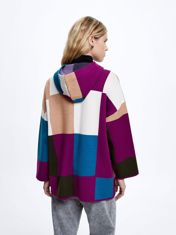 Cardigã de tricô com blocos de cores - Multicolorido