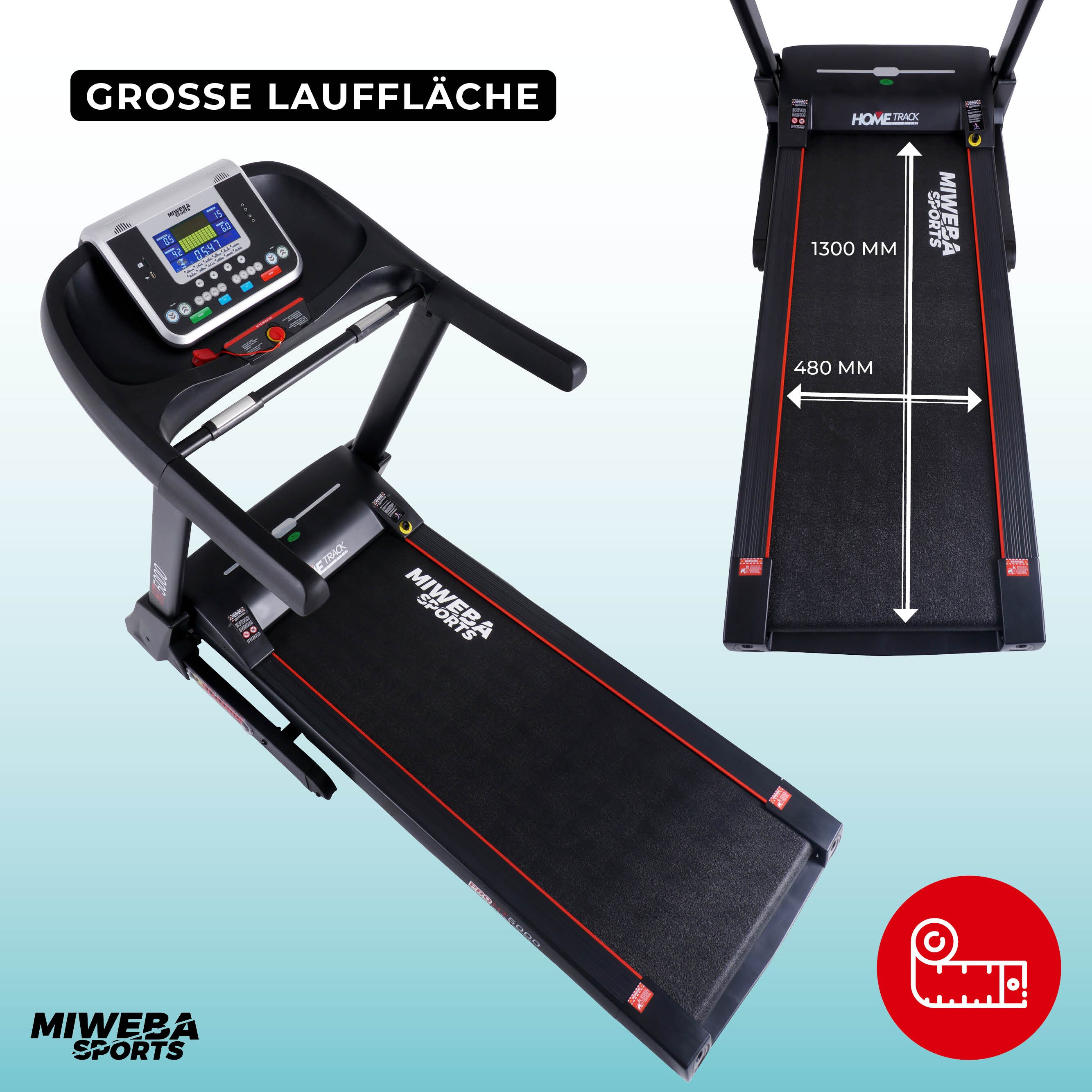 Miweba Sports Laufband Home Track HT5000, mit Steigung, 2000 Watt, große Lauffläche, 1-18 km/h (Schwarz)