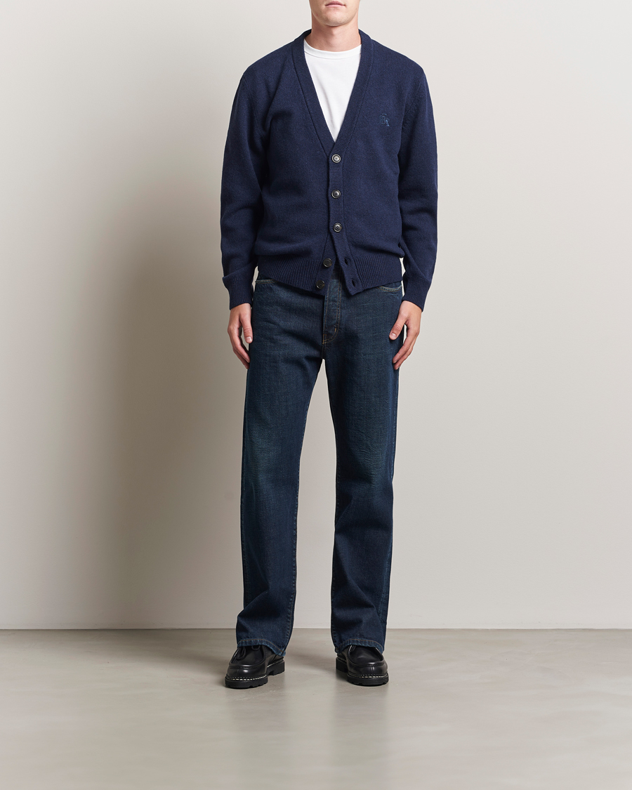 Baracuta Shetland Virgin Wool Cardigan Navy