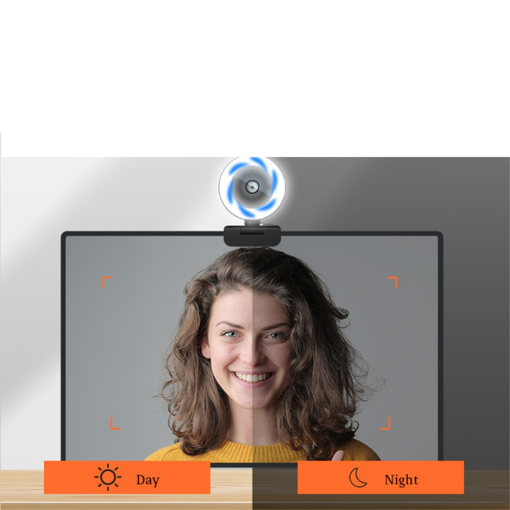 HD Webcam 4MP 2K Full HD Kamera Laptop / PC mit Mikrofon / Autofokus / LED Ringlicht und Fernbedienung - Schwarz