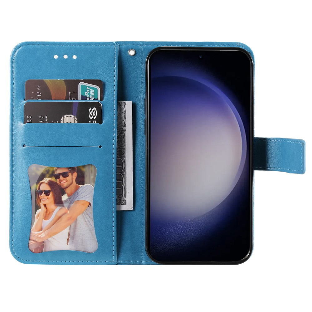 Samsung Galaxy S24  Plus Leder Tasche Wallet - Mandala Flower Imprint - Blau