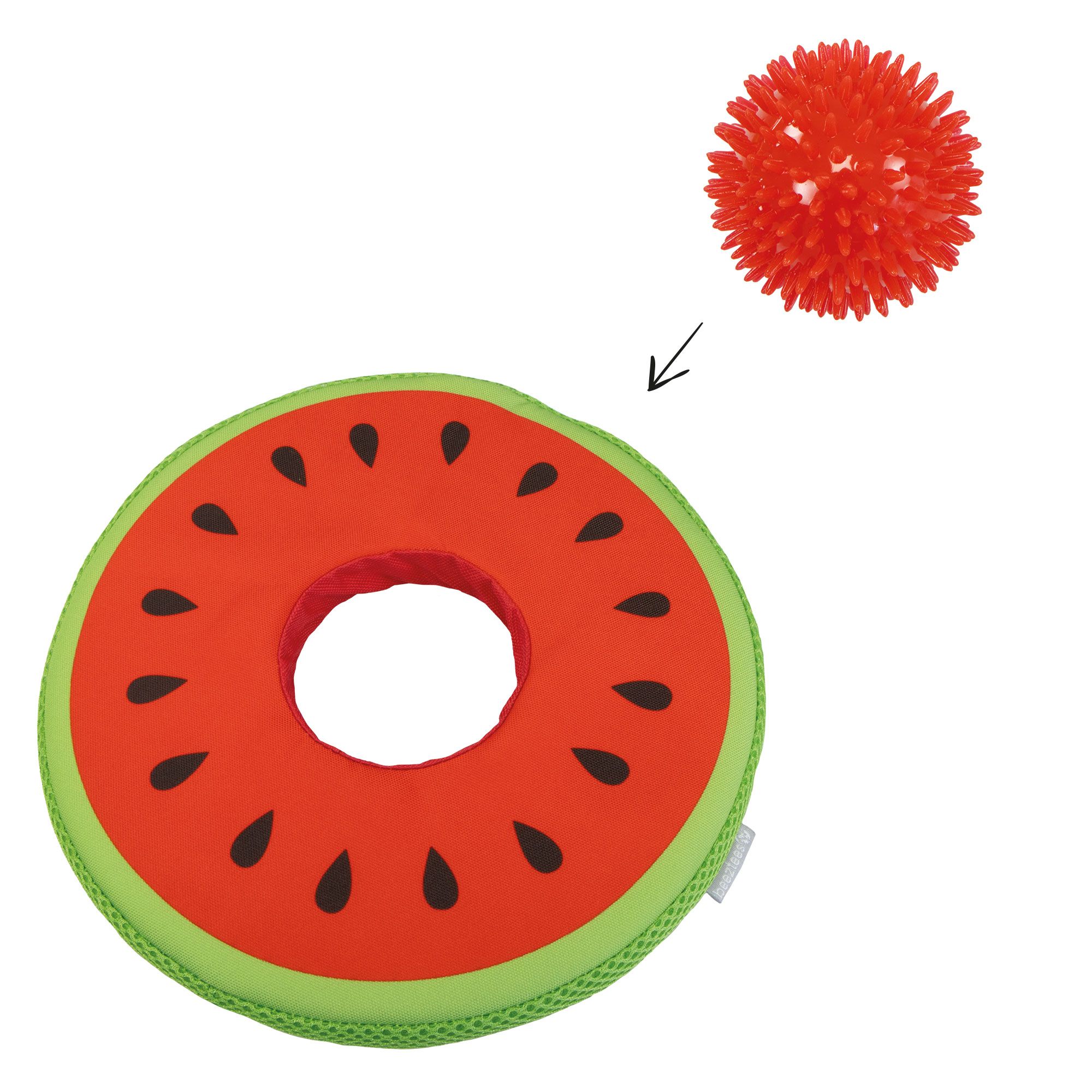 Hundespielzeug - 2in1 Frisbee Melone mit Noppenball