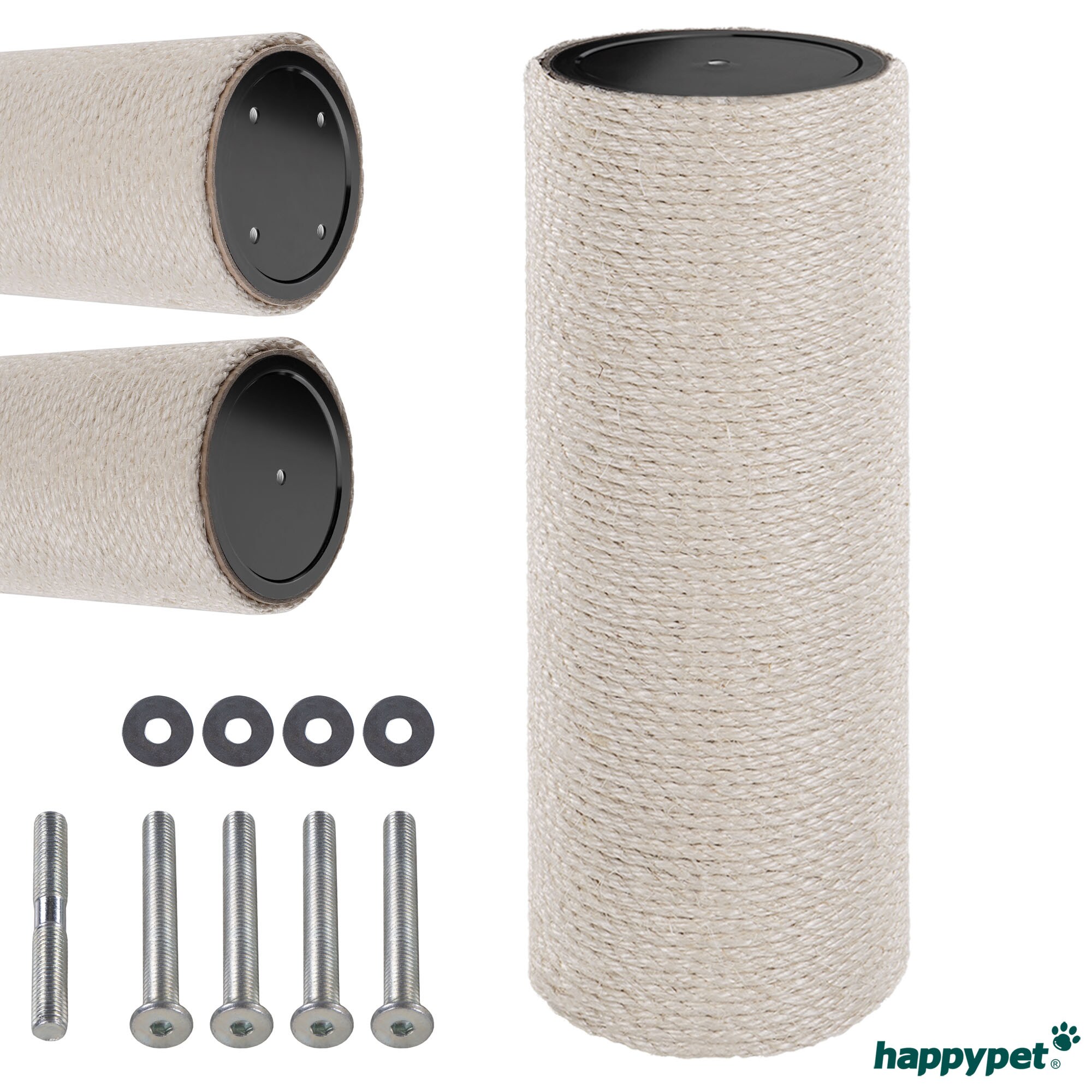 HAPPYPET Sisalstamm für Kratzbaum Ø 18 cm - 8 mm Natur Sisalfasern, Ersatz-Stamm Säule für Katzenbaum, M10 Gewinde, Ersatz Kratzstamm |60 CM