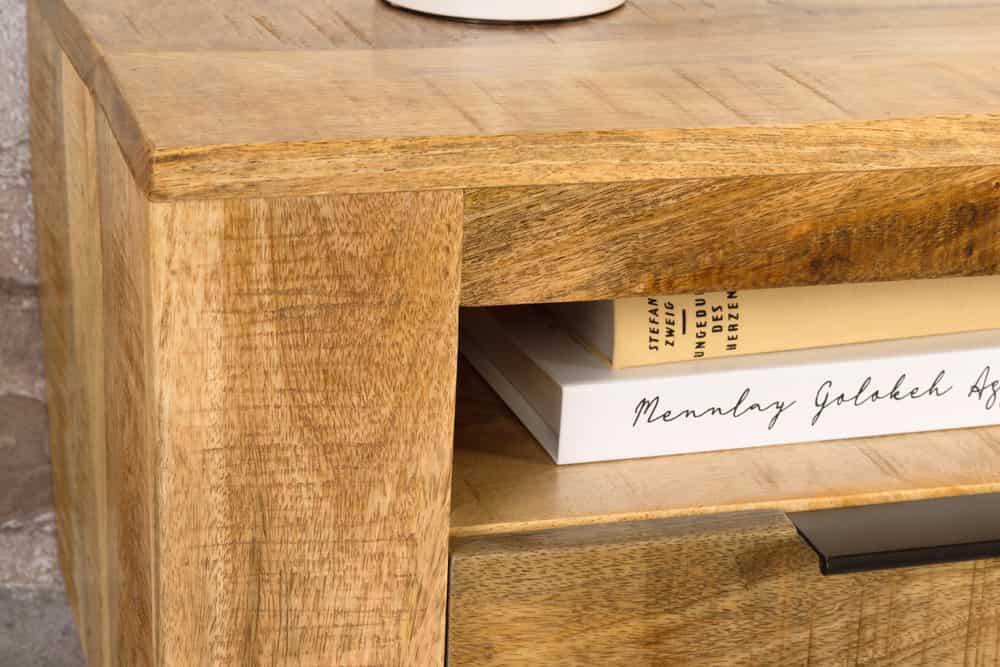 Hängendes TV-Board IRON CRAFT 160cm natur Mango Massivholz drei Schubladen Lowboard