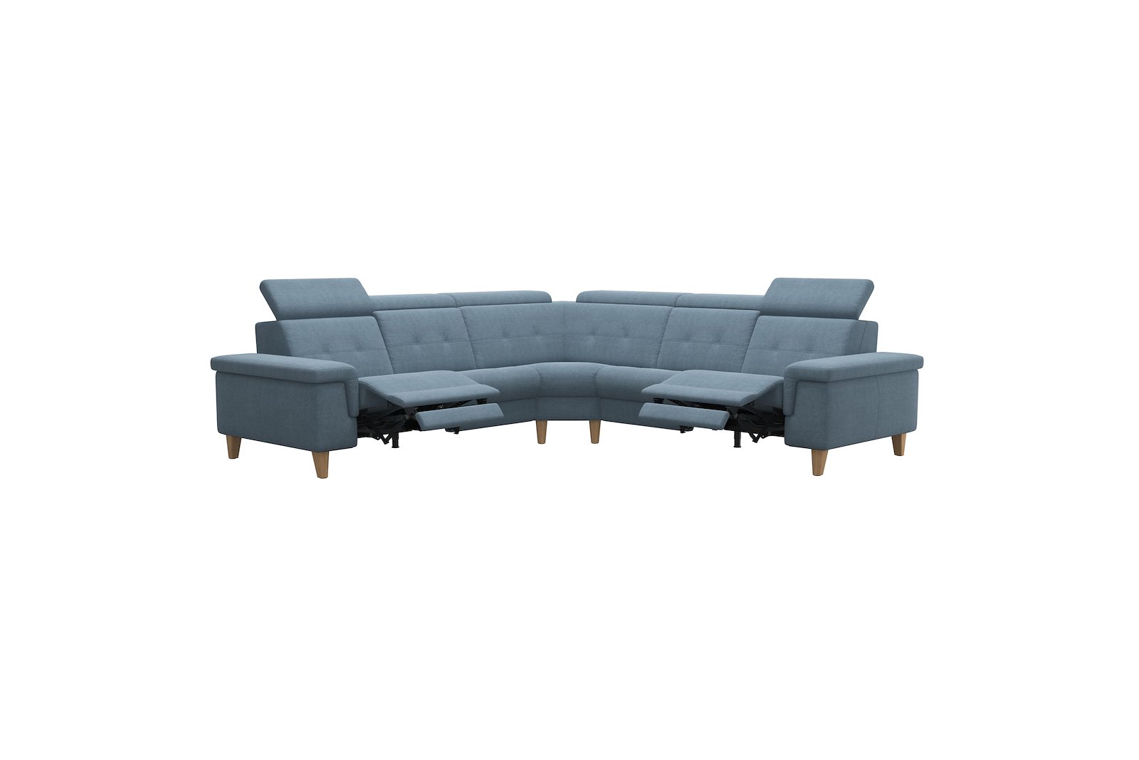 Anna C22 hjørnesofa (PMCMP) Tekstil Dahlia Light Blue med A2 arm og eikbeisede skrå ben, 14 cm. (Power-Manual-CornerManual-Manual-Power)