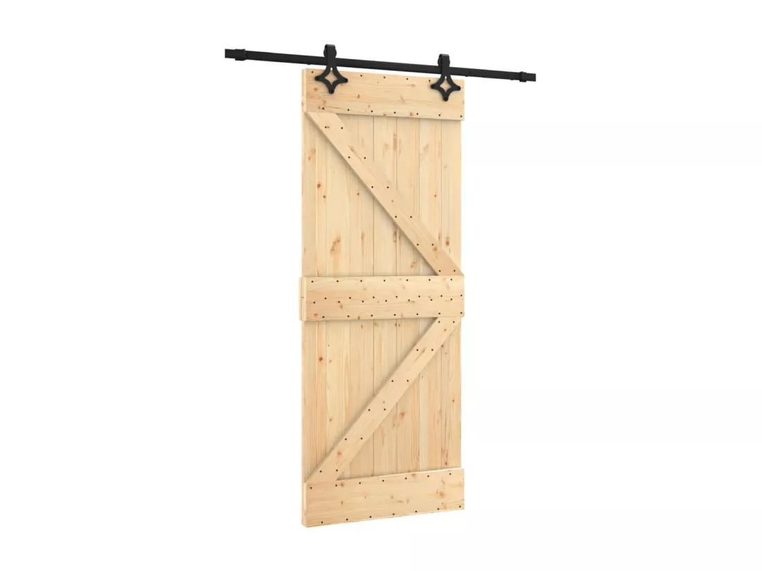 Porte coulissante et kit de quincaillerie 85x210 cm pin massif