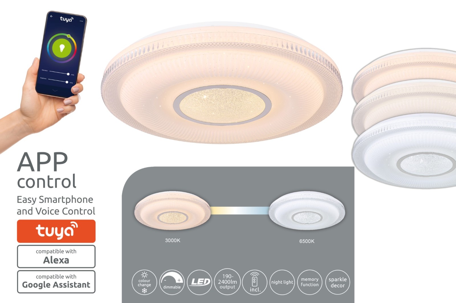 LED-Deckenleuchte - weiß - SmartHome - mit Fernbedienung - Ø 50 cm
