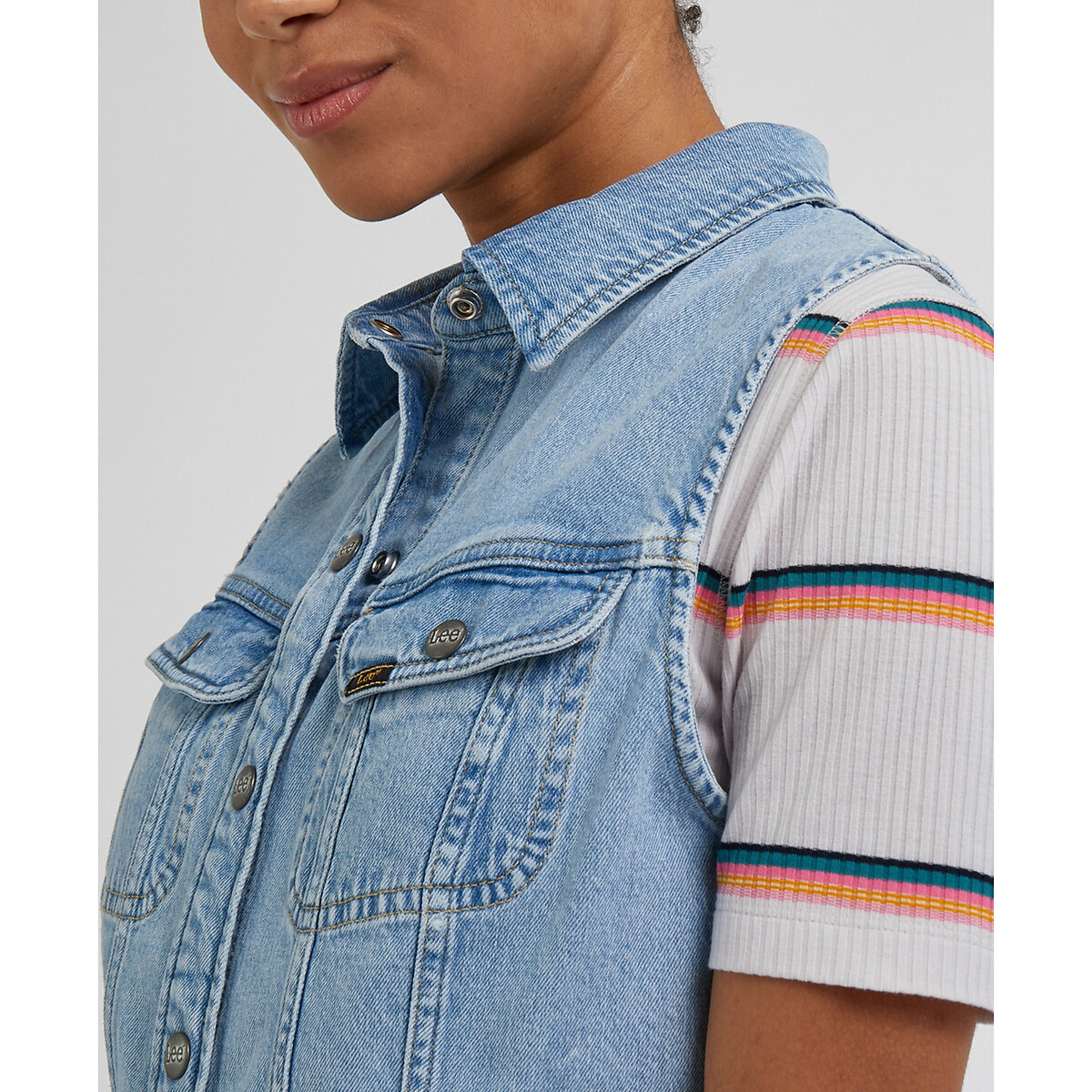 LEE<br>Vestido jeans sem mangas, fechamento com botões