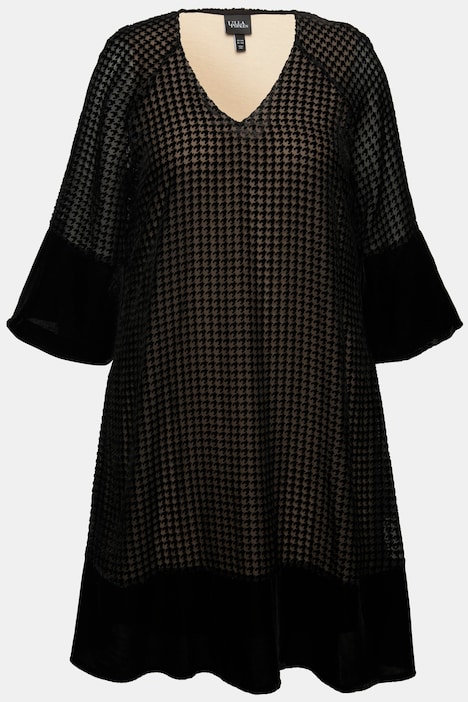 Samtkleid, A-Linie, Ausbrennermuster, weite Ärmel