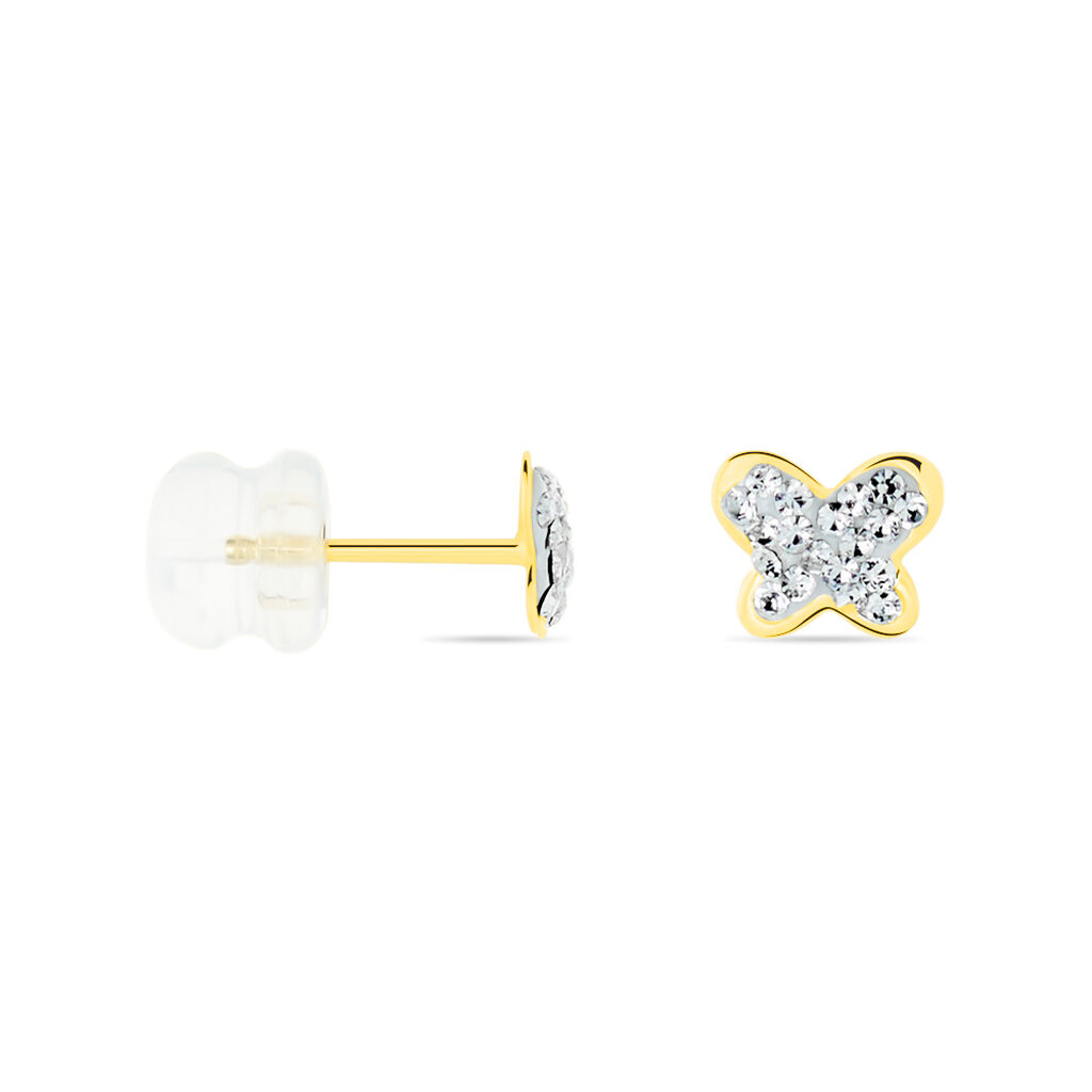 Boucles D'oreilles Puces Or Jaune Cercis Strass