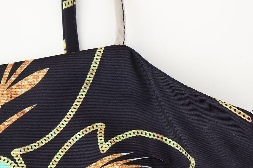 Cumulys - Maxi A-lijn jurk met spaghettibandjes en bloemenprint en ruches