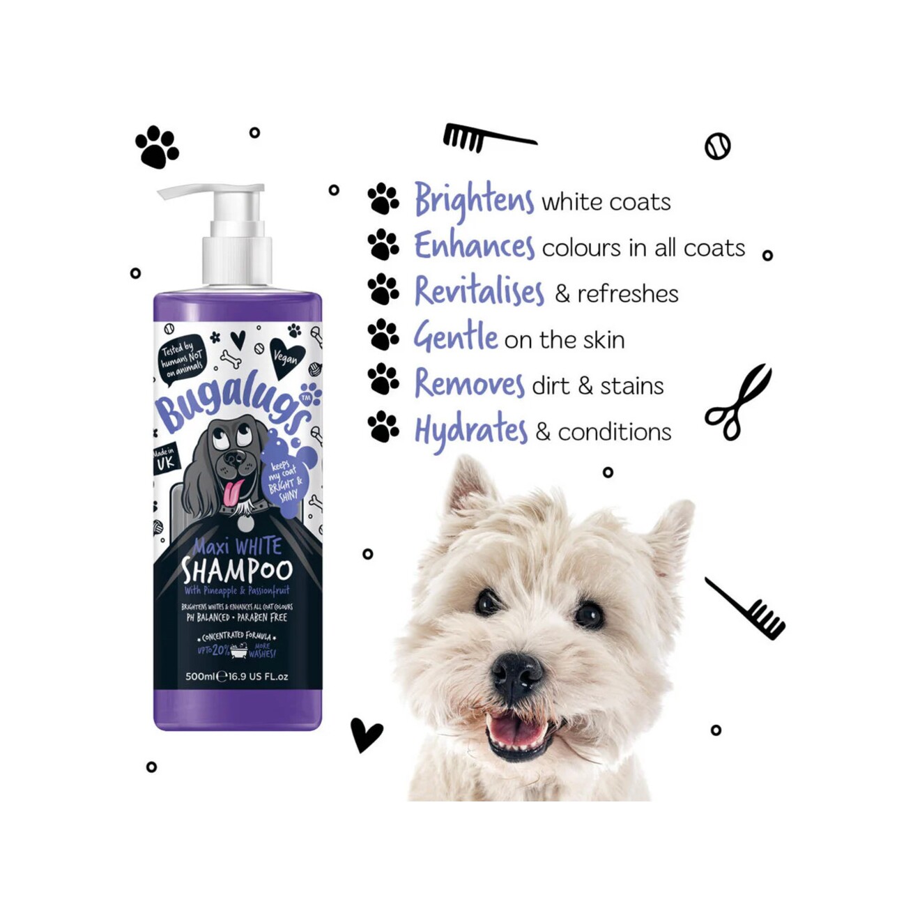 Bugalugs Maxi White – Aufhellendes Hundeshampoo mit exotischem Frischeduft
