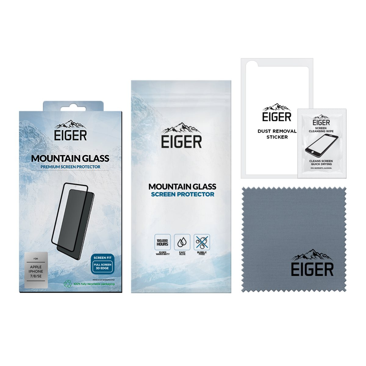 iPhone SE (2022/2020) / 8 / 7 / 6S Mountain Glass Clear Edge Panzerglas 3D Displayschutz Case Friendly (EGSP00124)