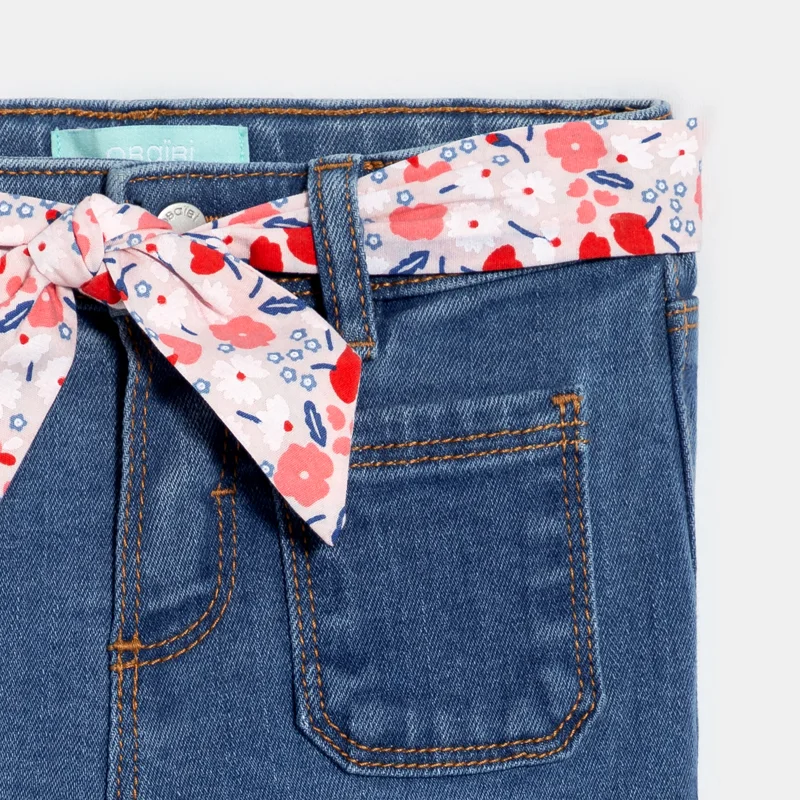 Pantalon large en jean ceinture fleurie denim bleu bébé fille Bleu