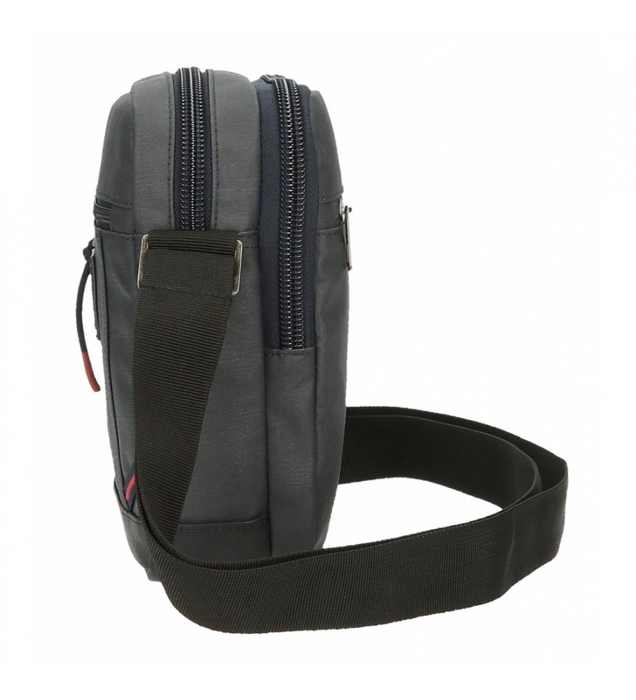 Bolsa de ombro Pepe Jeans com dois compartimentos, modelo Hackney cinza.