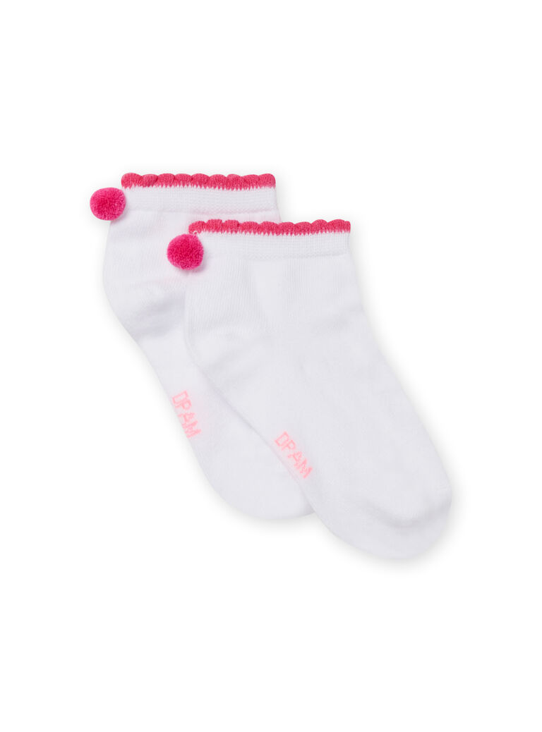 Socquettes blanches à pompons roses enfant fille