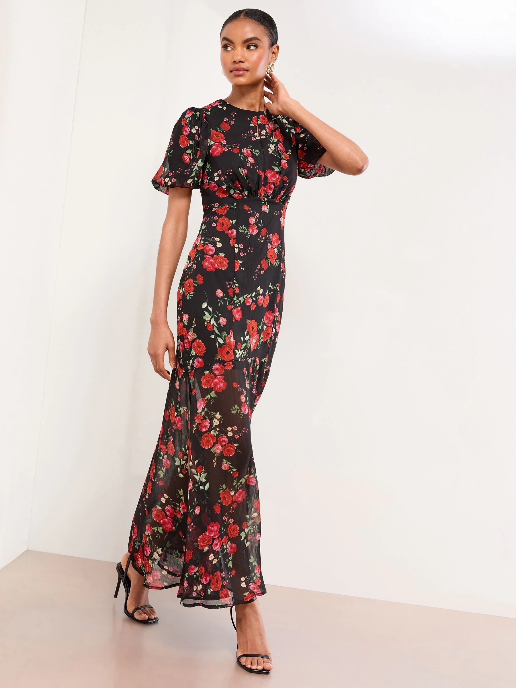 Lipsy Floral Print Short Sleeve Woven Maxi Dress