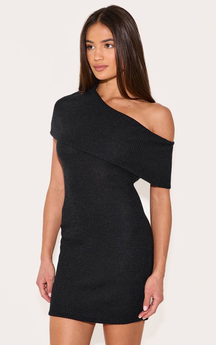 Noir Robe Moulante Asymétrique En Côtes Brossées