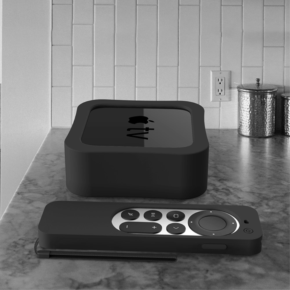 (2-tlg. Set) Apple TV 4K (2. Gen.) Fernbedienung   Box Silikon Schutzhülle Schwarz