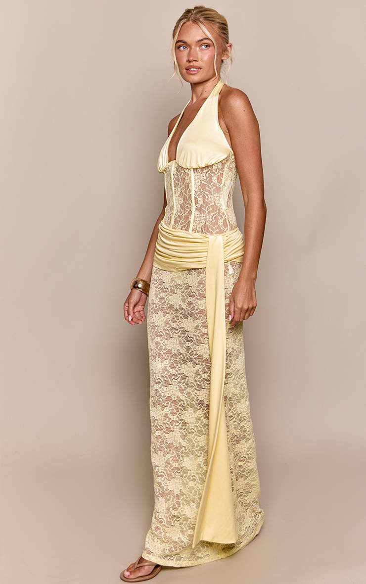 Jaune Jupe Longue Co-ord En Dentelle Avec Taille Froncée