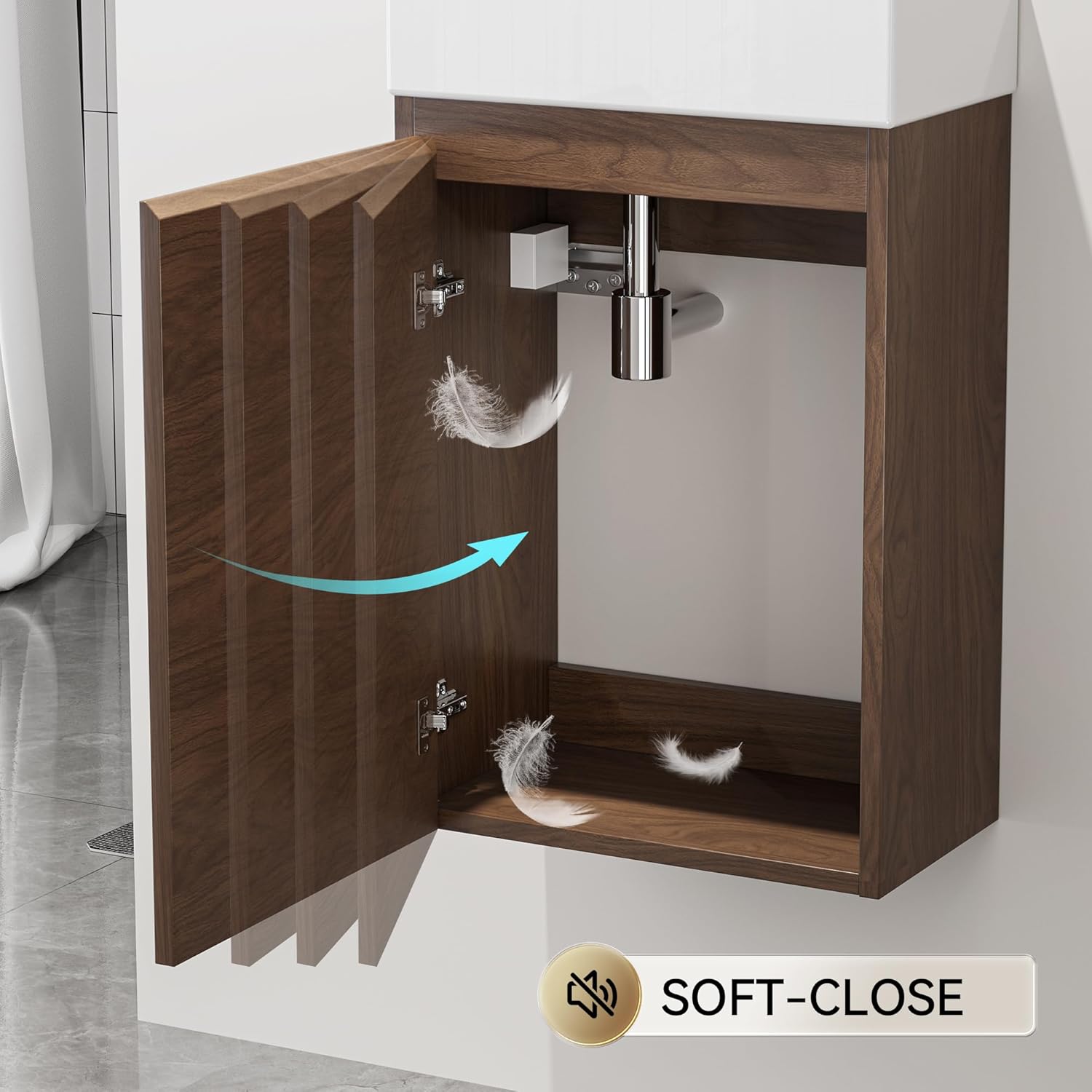 HOROW Badmöbel Set 40 cm, Waschbecken mit Unterschrank, Kleiner Waschbeckenunterschrank Hängend Badezimmerschrank, WC Aufsatzwaschbecken Klein für kleine Bäder, Dunkelbraun