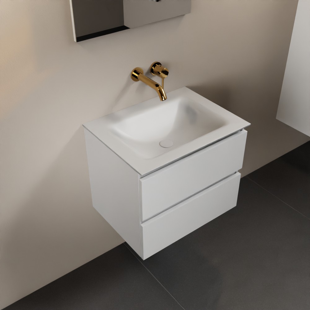 Mondiaz Aivy badmeubel 60cm talc met wastafel solid surface talc midden zonder kraangat en spiegel