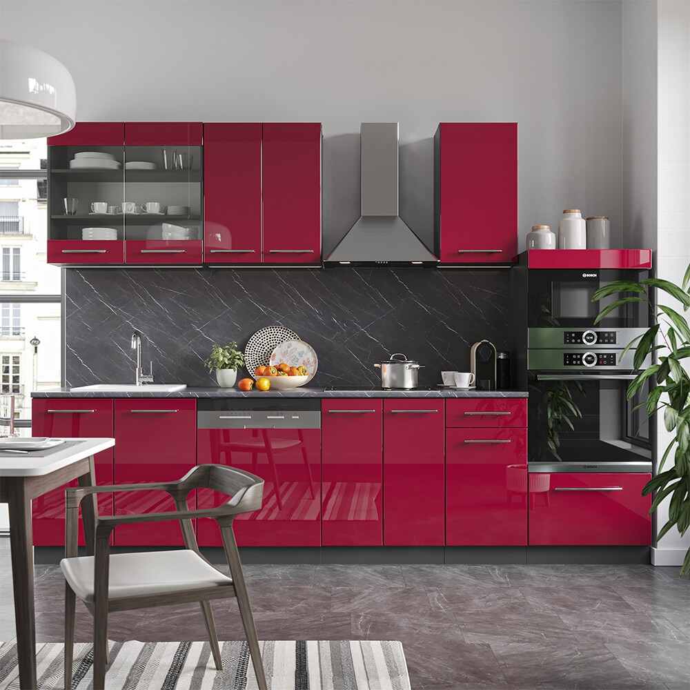 Vicco Küche Fame-Line 240 cm Küchenzeile Küchenblock Einbau Bordeaux Hochglanz