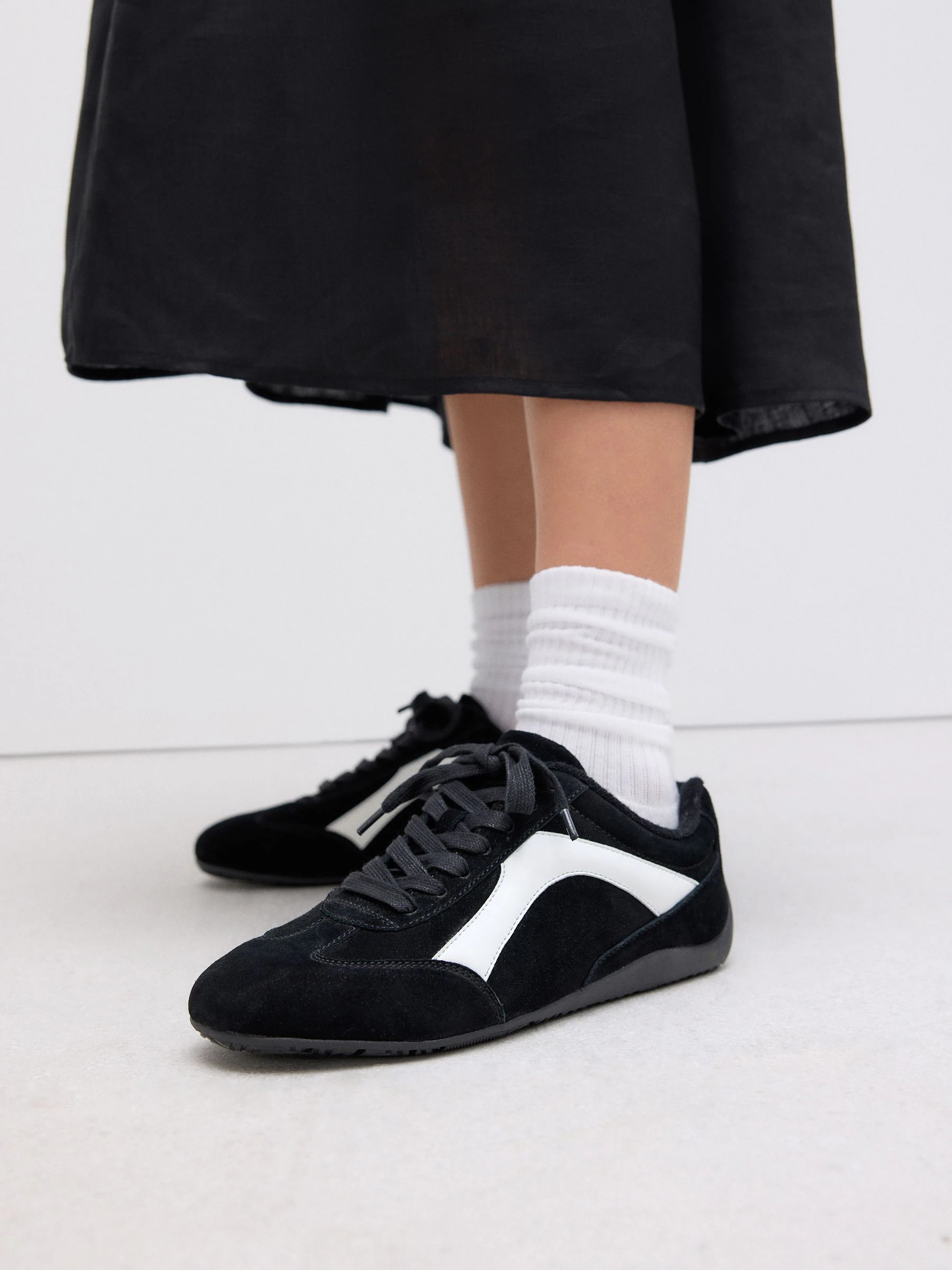 Zwart suède - Forever Comfort® Leather Slimsole Lace-Up Trainers