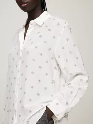 Camisa Relaxed de Seda com Monograma TH