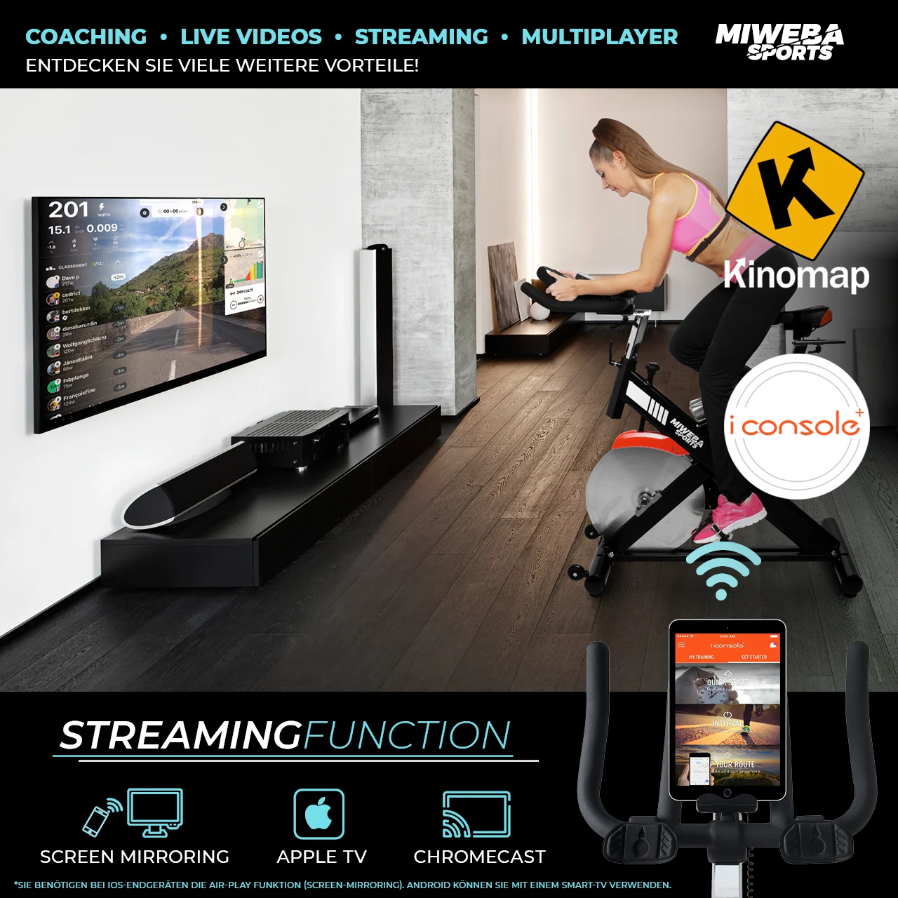 Miweba Sports Profi Indoor Cycle MS400, 22 kg Schwungrad, für zuhause geeignet (Schwarz)