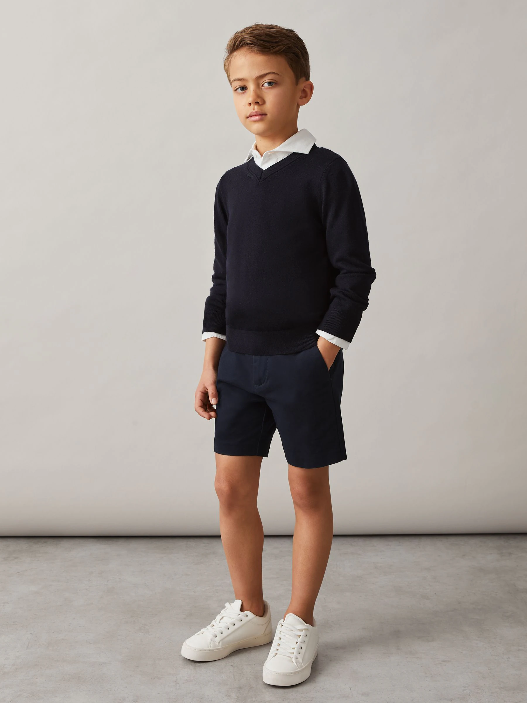 Marineblauw - Reiss Wicket Korte chino met stretch