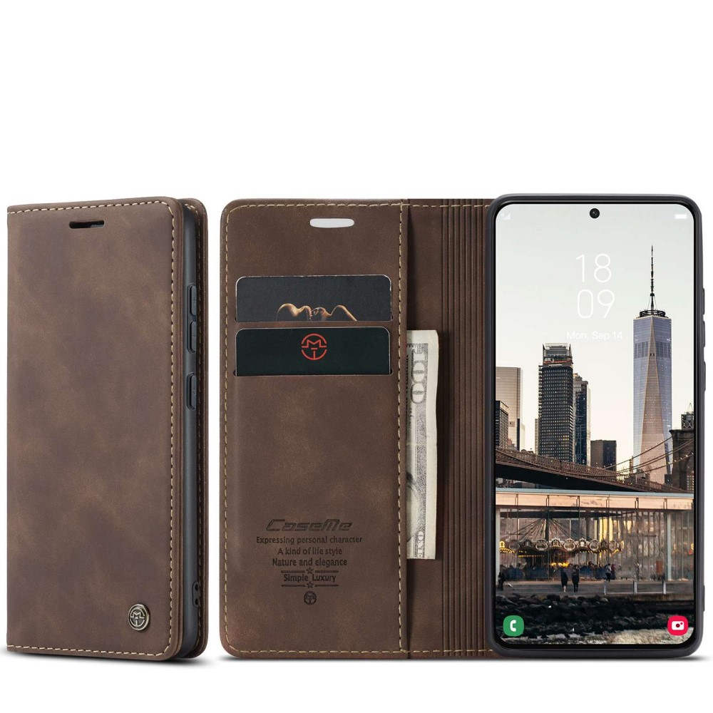 Samsung Galaxy S22 5G Leder Tasche Flip Wallet Etui mit Kartenfächern - Dunkelbraun
