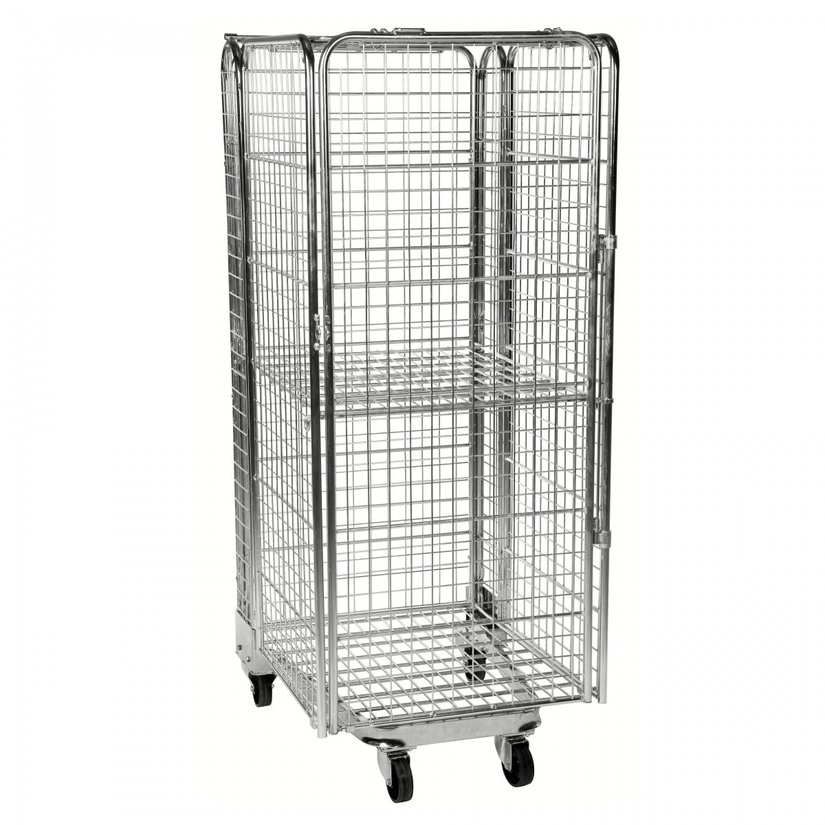 Kongamek verzinkte rolcontainer 850x720x1770mm stapelbaar met gaasbodem en 4 gaaswanden met rem