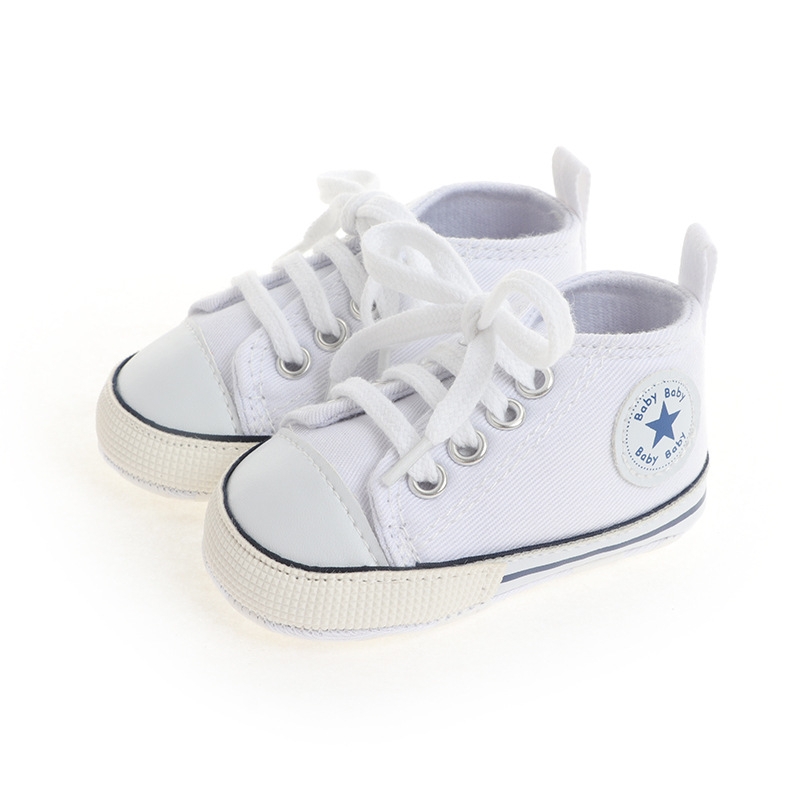 (1 Paar) Gr. 17/18 Baby Stoff Sneaker Lauflern Schuhe Kleinkind Turnschuhe mit Schnürsenkel - Weiss