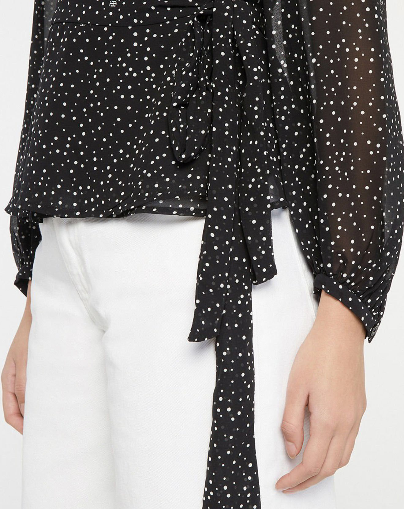 Tommy Hilfiger Top en crêpe Georgette Wrap imprimé noir/blanc