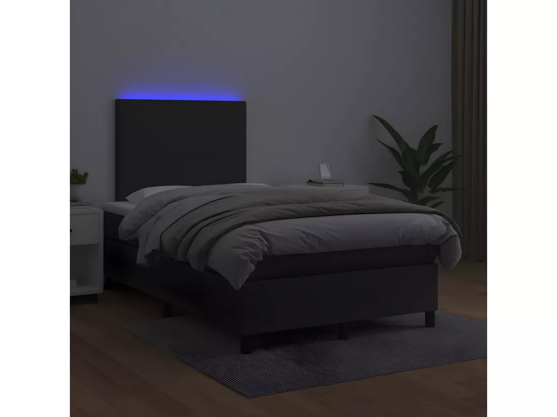 Sommier tapissier avec matelas et LED Noir 120x200cm Similicuir