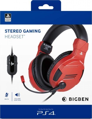 Gaming Headset Med Mikrofon Til PS4 Pc Mac - Bigben V3 - Rød