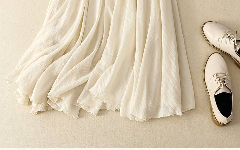 Lewwe - Effen midi-A-lijn rok met elastische taille