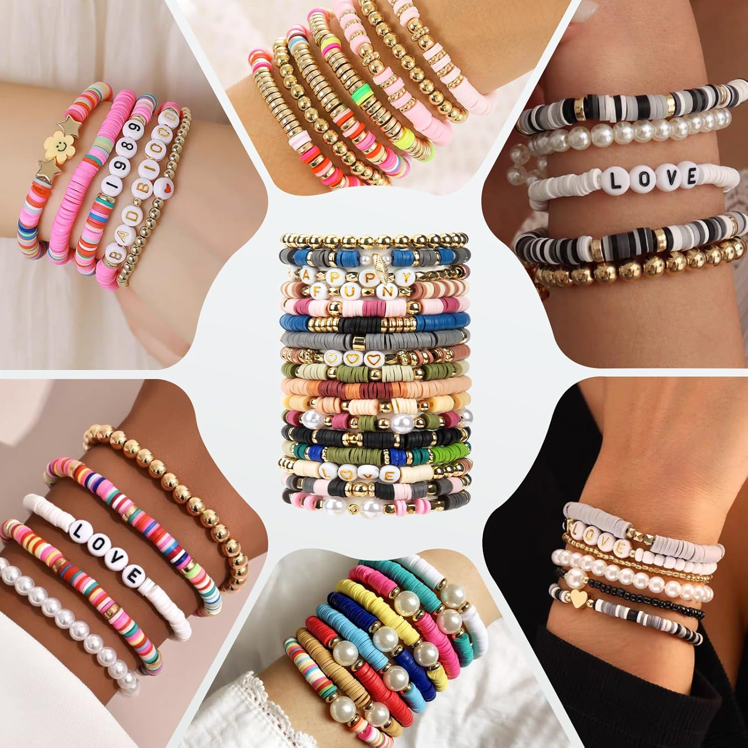 (3720er Set) 6mm Flache Gummi Perlen DIY Bastel Schmuck Zwischenperle für Armband / Kette - Bunt