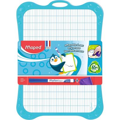 Maped - Kit ardoise blanche avec des motifs grille bleue - avec feutre et effaceur - grands carreaux (seyes) - cadre bleu
